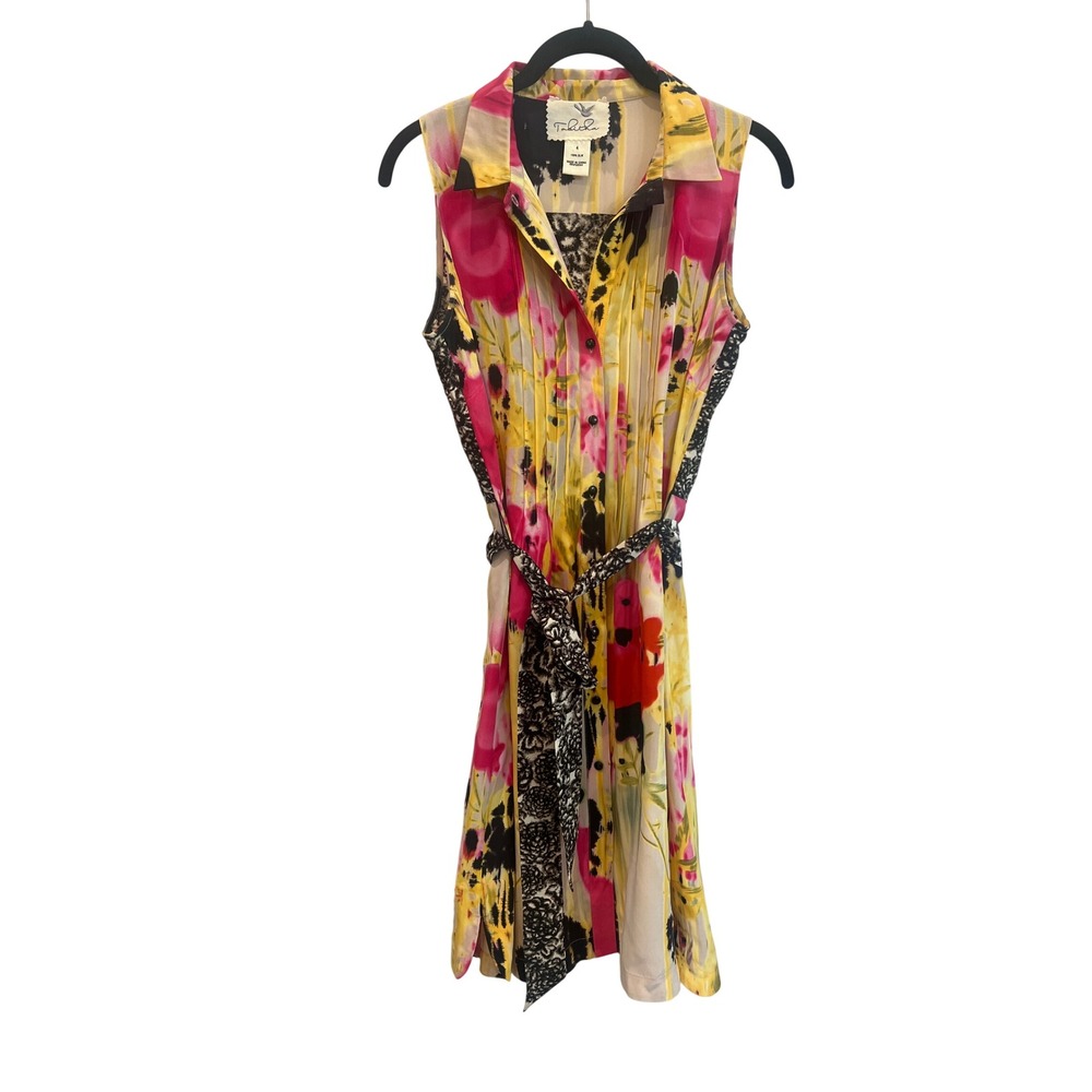 Tabitha Anthropologie Silk Shirt‎ Dress Floral Lace Mixed Print Sleeveless 4